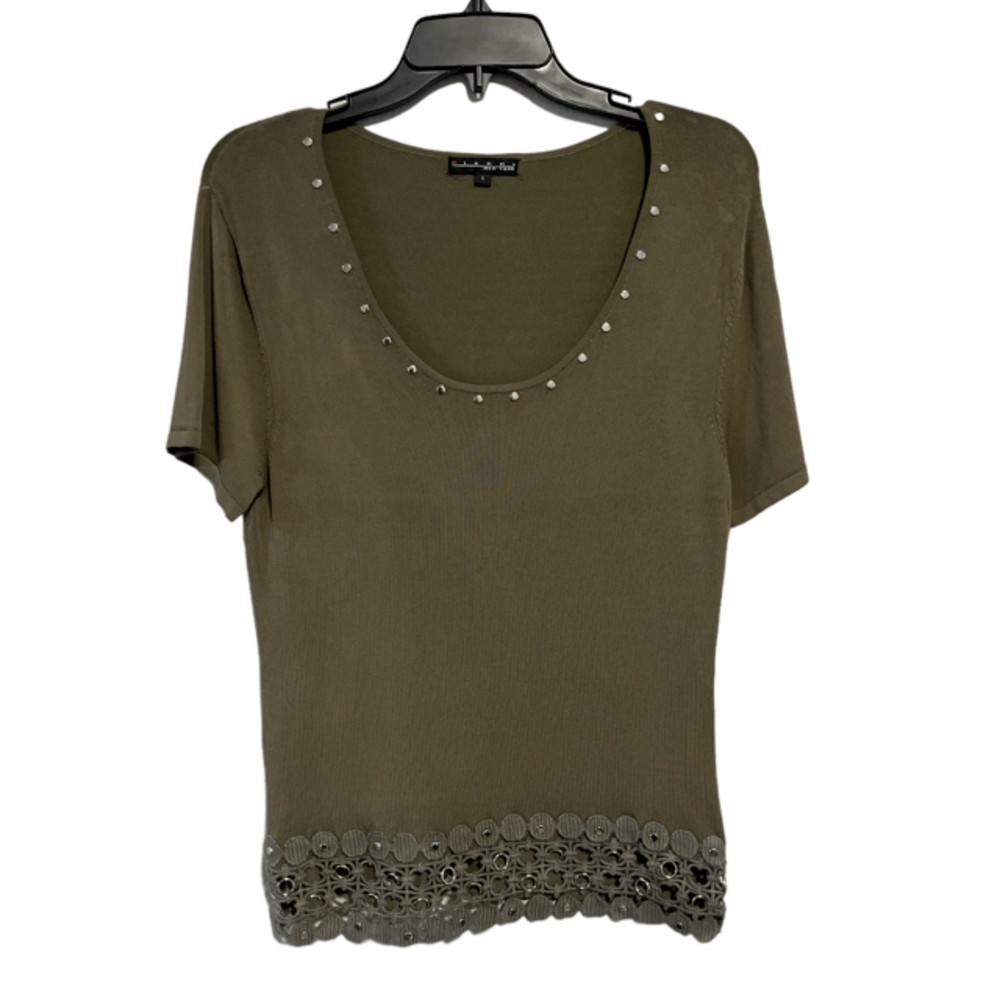 Pierre New York Women Blouse Size Large Tops Olive Green Shirt